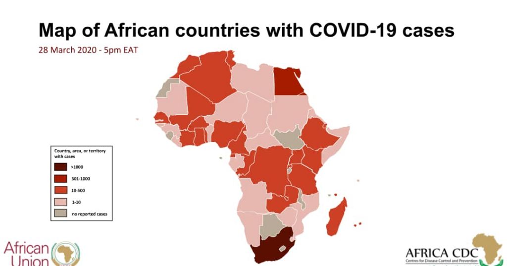 Africa Map Countries 2020 Map of African countries with COVID 19 cases (28 March 2020   5pm 