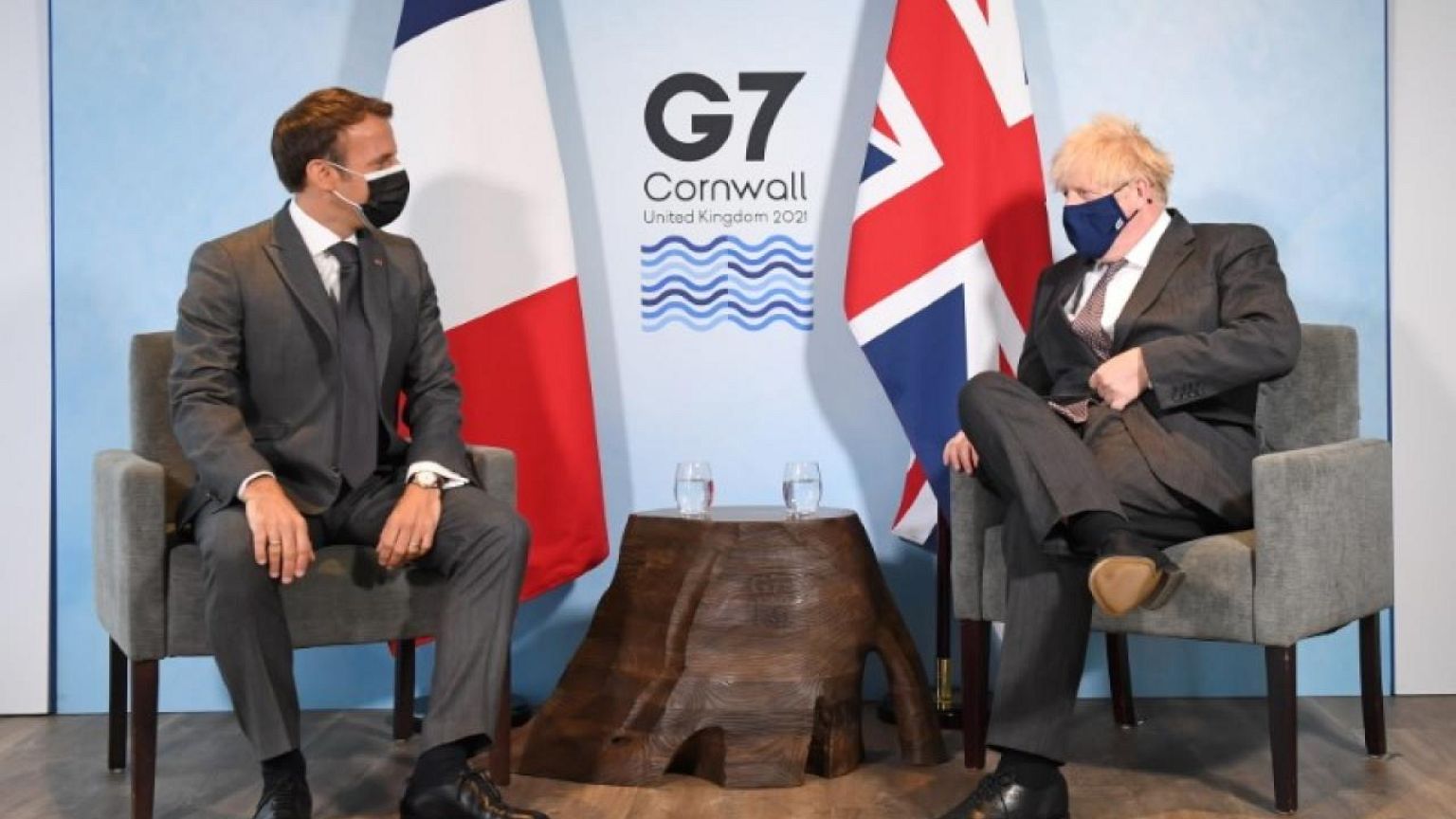 EU and UK's 'sausage war' sizzles at G7 as Macron and Johnson spar