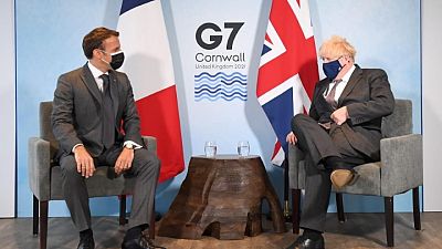 EU and UK's 'sausage war' sizzles at G7 as Macron and Johnson spar