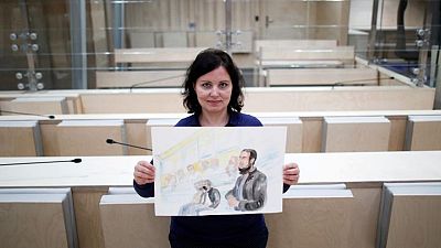 A French court artist stares into the eyes of an Islamic State militant A French court artist stares into the eyes of an Islamic State militant