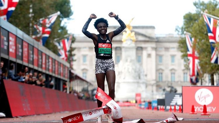 Athletics-Kenya's Jepkosgei wins elite women's race at London Marathon