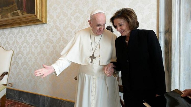 Pope meets Pelosi as abortion debate rages back home