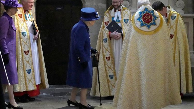 UK's Queen Elizabeth seen using walking stick at public event