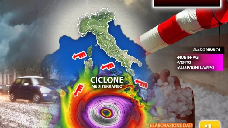 Ciclone mediterraneo in azione già da domenica sera