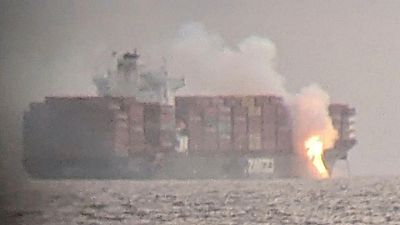 Fire blazes on cargo ship containers off British Columbia