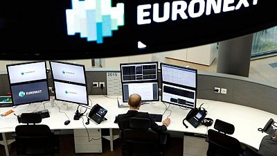 European shares pause after rally; French stocks at record high