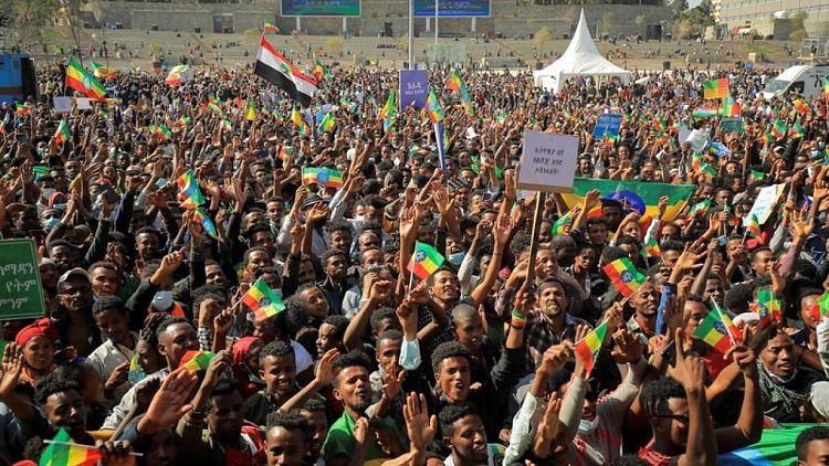 At rally to back military's campaign, Ethiopians denounce the U.S