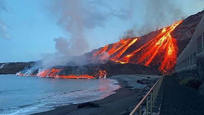 Rock rises out of the sea as second La Palma lava flow reaches ocean