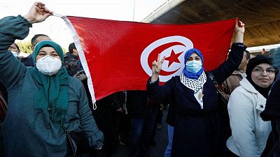Tunisians protest against president on anniversary of uprising