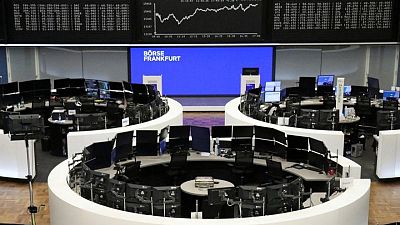 European shares inch up, food delivery stocks jump