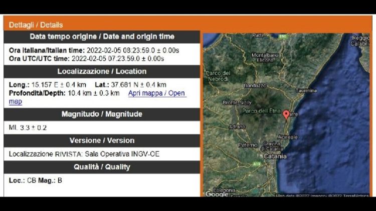 Ipocentro a Santa Venerina, sisma avvertito anche in altri paesi