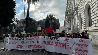 Manifestazione con striscioni, 'vostra scuola uccide studenti'