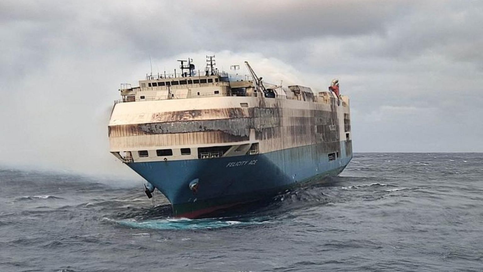 Salvage team boards burnt ship with luxury cars off Azores, towing begins