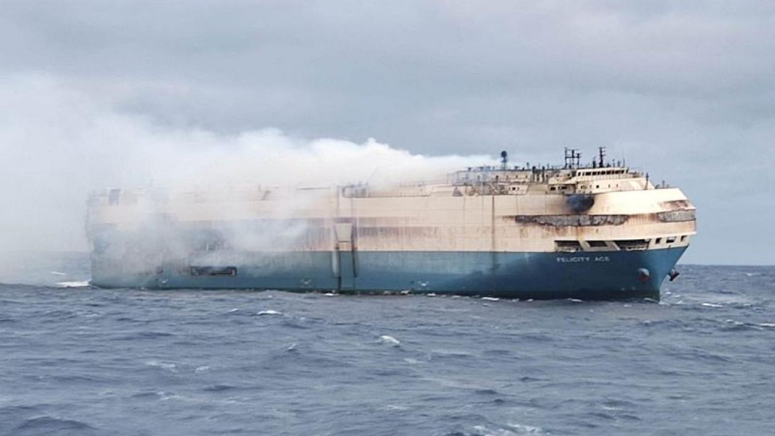 Burn-out cargo ship with luxury cars sinks off Portugal's Azores