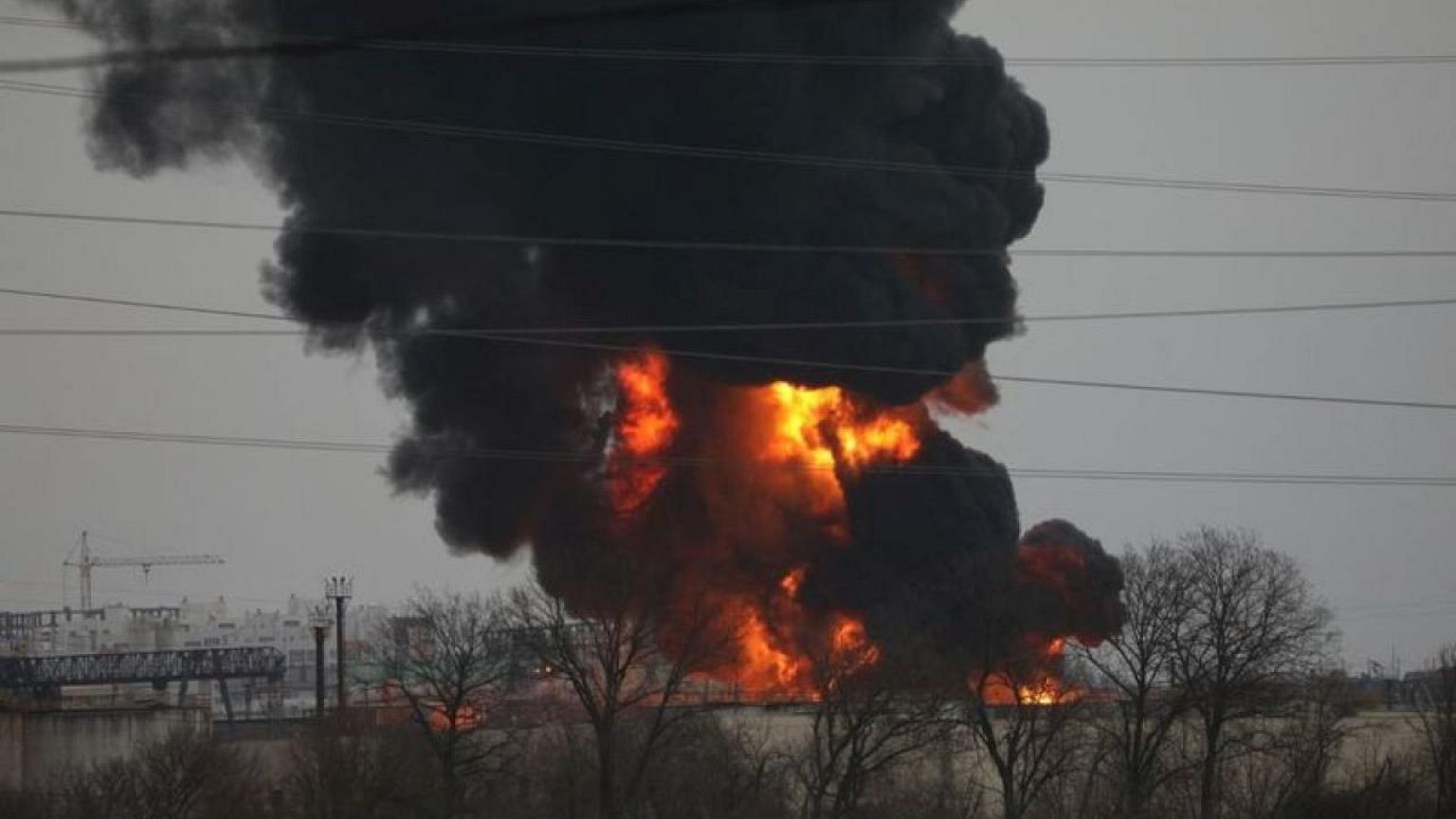 Logistics hub in Russia ablaze; Moscow says Ukraine struck it with helicopters