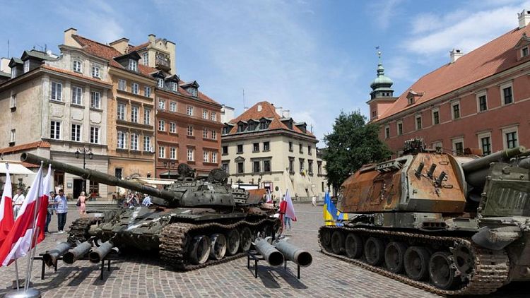 Wrecked Russian tanks on show in Warsaw as Poland hails Ukraine's courage