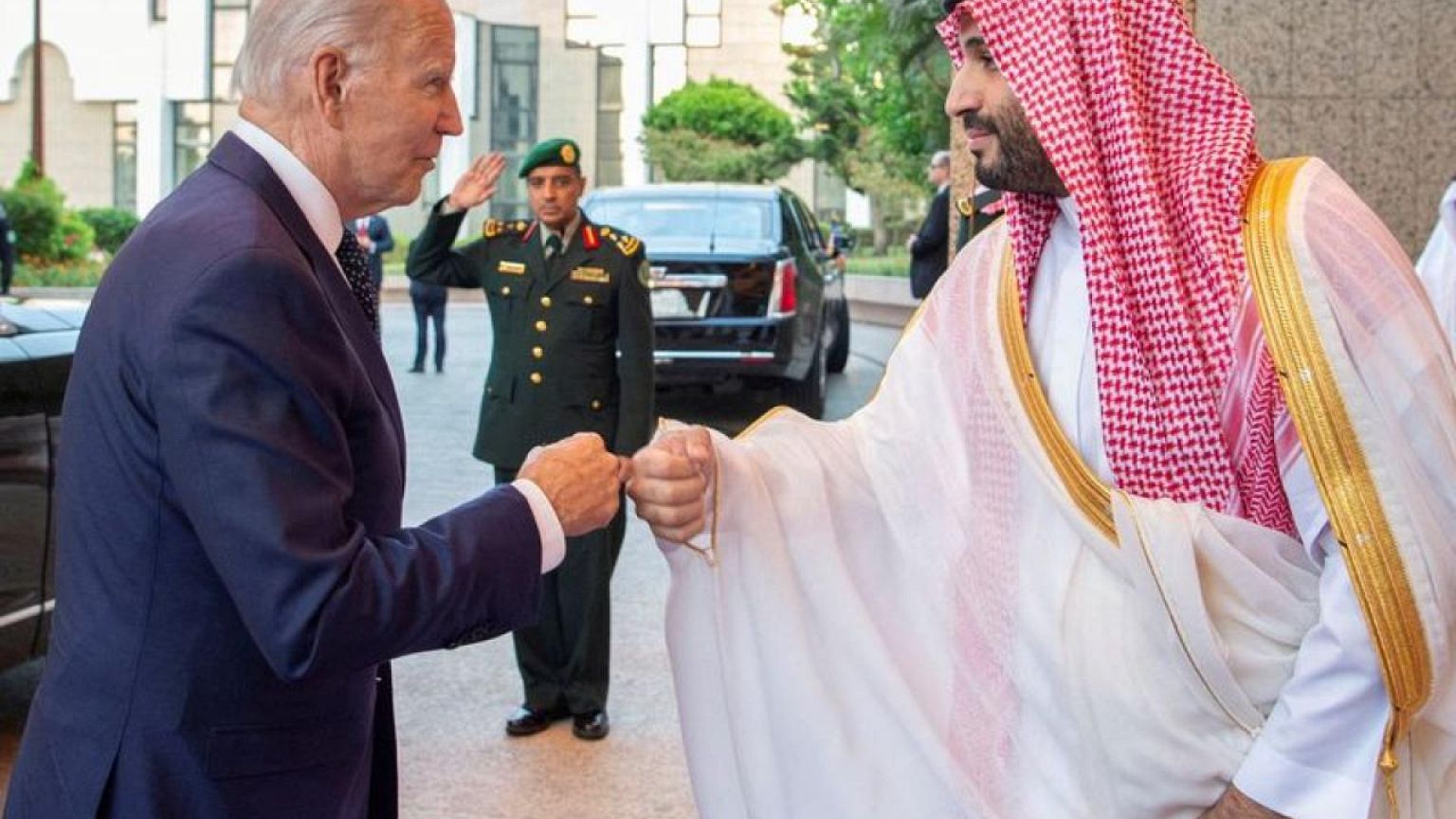 Biden begins sensitive Saudi trip with fist bump for crown prince, handshake for king
