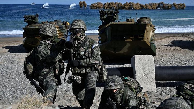 South Korean marines stage amphibious landing exercise