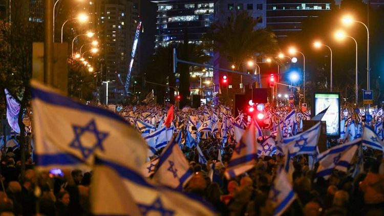 ISRAEL-PROTESTS-SS1:عشرات الألوف يحتجون في إسرائيل على خطط إصلاح القضاء